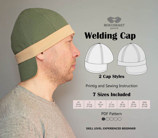 Welding Cap Sewing Pattern PDF – 2 Cap Styles, 7 Sizes – DIY Welder Hat